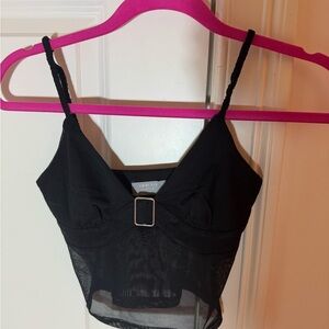 Outcast Black Mesh Crop Top with Buckle Detail